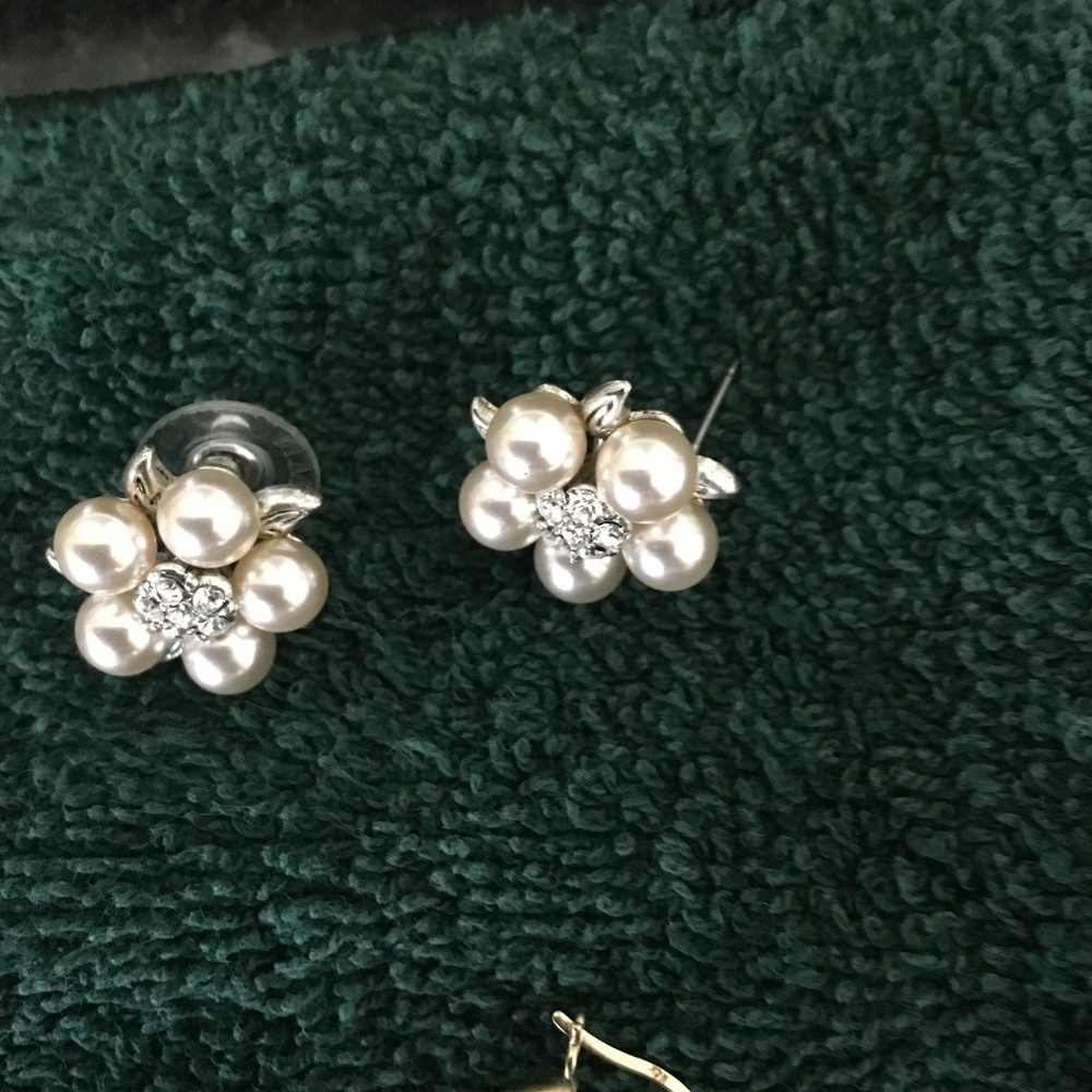 Pearl and zz cluster earrings sterling silver post